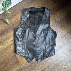 Black leather button up biker embroidered Harley Davidson patch vest Size S